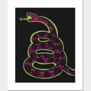 Bright Pink and Light Green Distressed 80s New Wave Style Gadsden Snake Posters and Art